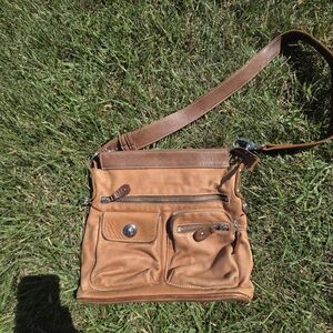 Roots Leather Two Tone Shoulder Bag